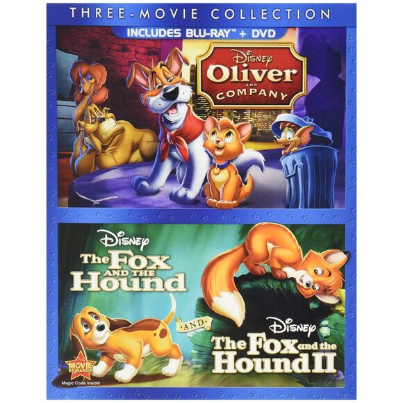 New! Disney Oliver & Company + Fox & the Hound I & II Blu-Ray DVD Combo Sealed - Picture 1 of 2